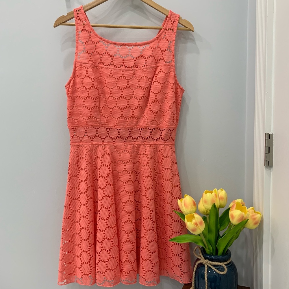 NWOT Francesca’s Coral Fit & Flare Dress